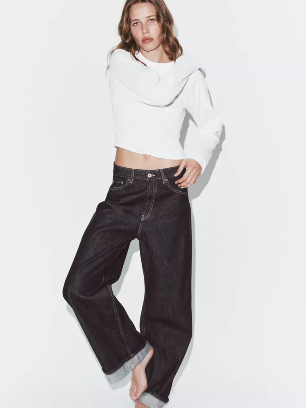 Zara mid-rise baggy folded jeans